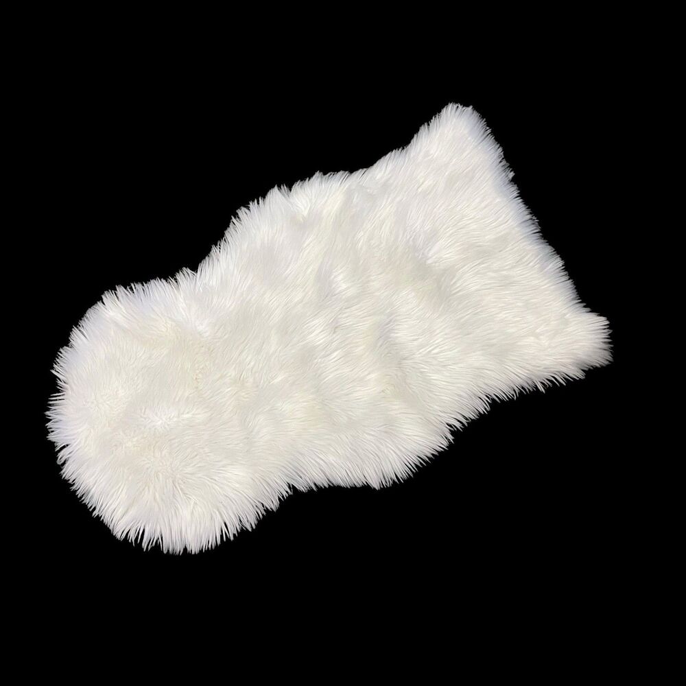 White Faux Fur Sheepskin Rug 25 x 40 Fluffy Shag Area Rug Soft Plush